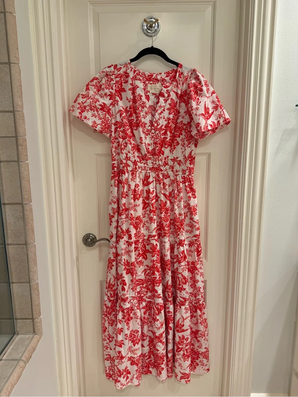 Anthropologie White Maxi Dress with Red Floral Print - Picture 3 of 6